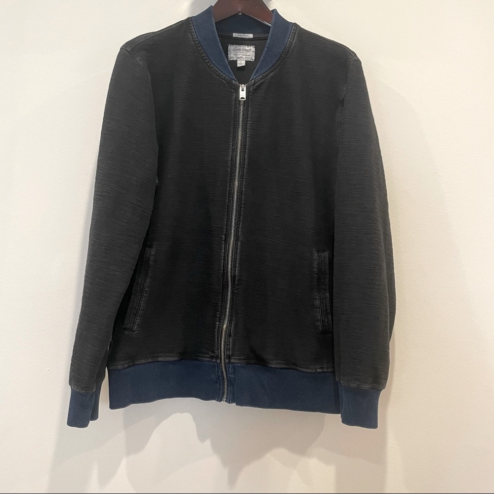 EUC Lucky Brand True Indigo Black Zip Up Sweater with Contrasting Blue Trim